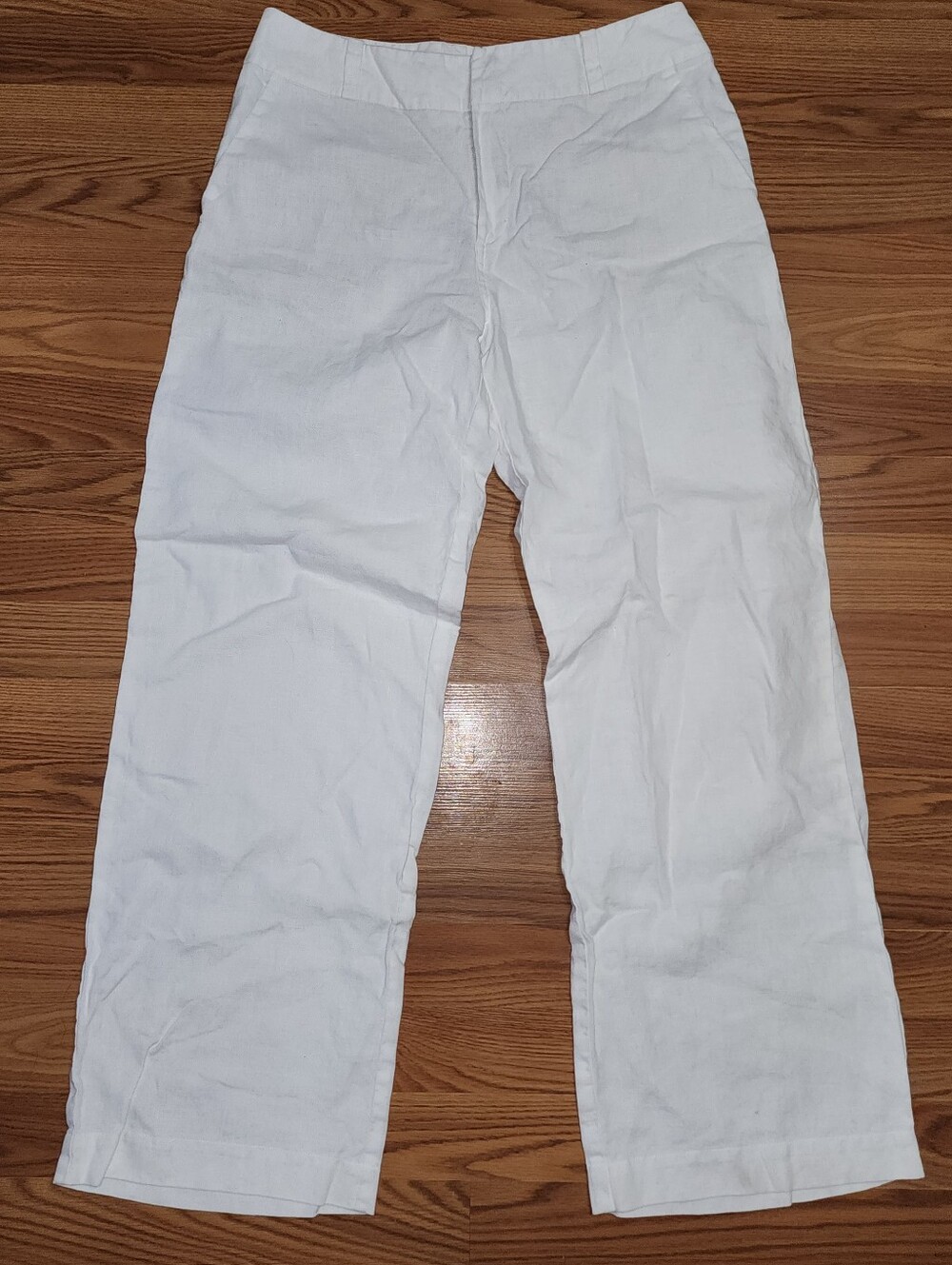Garnet Hill Wide Leg Linen Pants Womens Size 10 White Lagenlook Beachy Staple